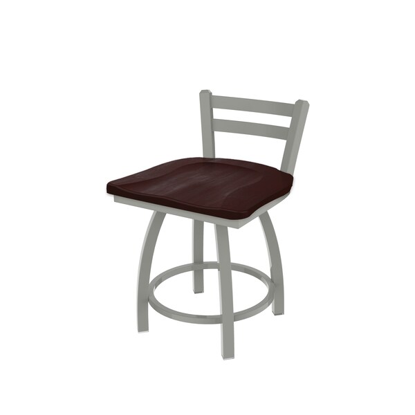 18" Low Back Swivel Vanity Stool, Nickel Finish, Dark Cherry Maple Seat